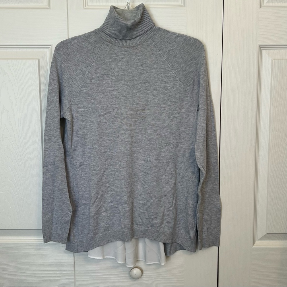 WHBM Gray Turtleneck Sweater with White Hem